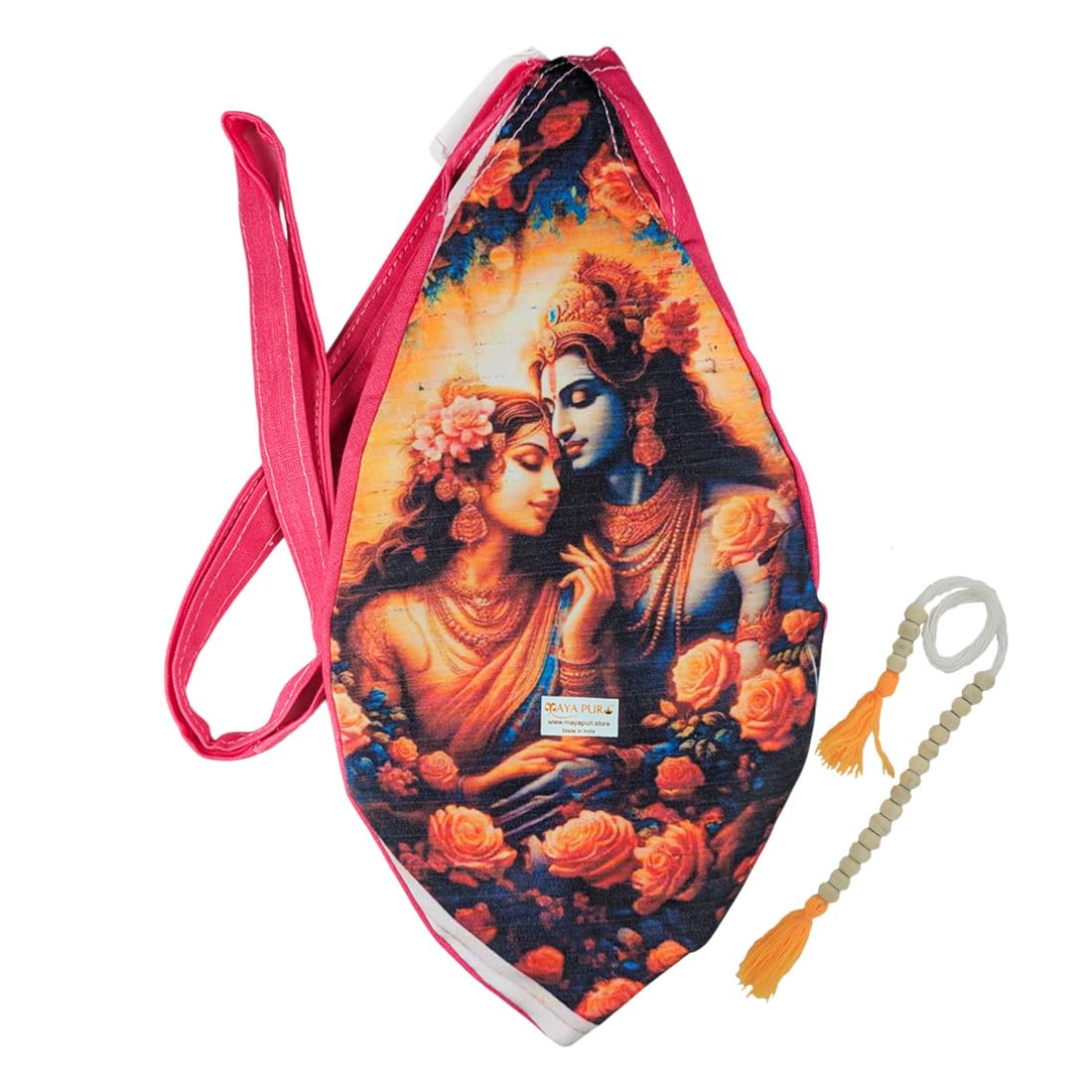 MAYAPURI Multicolor Pure Cottom Radha Krishna Printed Japa Mala Bag, Chanting Or Beads Bag with Zip Pocket and Sakshi Mala Counter