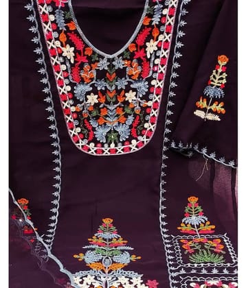 Gazal Fashions Unstitched Georgette Embroidered Dress Material - Purple ( Pack of 1 )