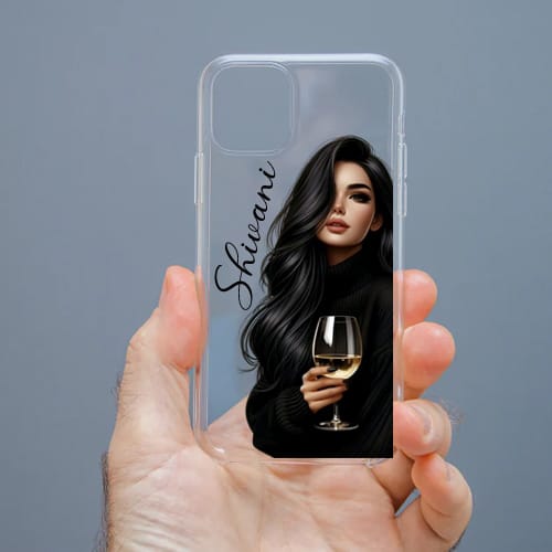 Personalized Cute Girl Transparent Silicon Case Customised with Name for Oppo, Vivo, Redmi, Realme, Poco, Mi, OnePlus, Samsung, iPhone, and More - design 45