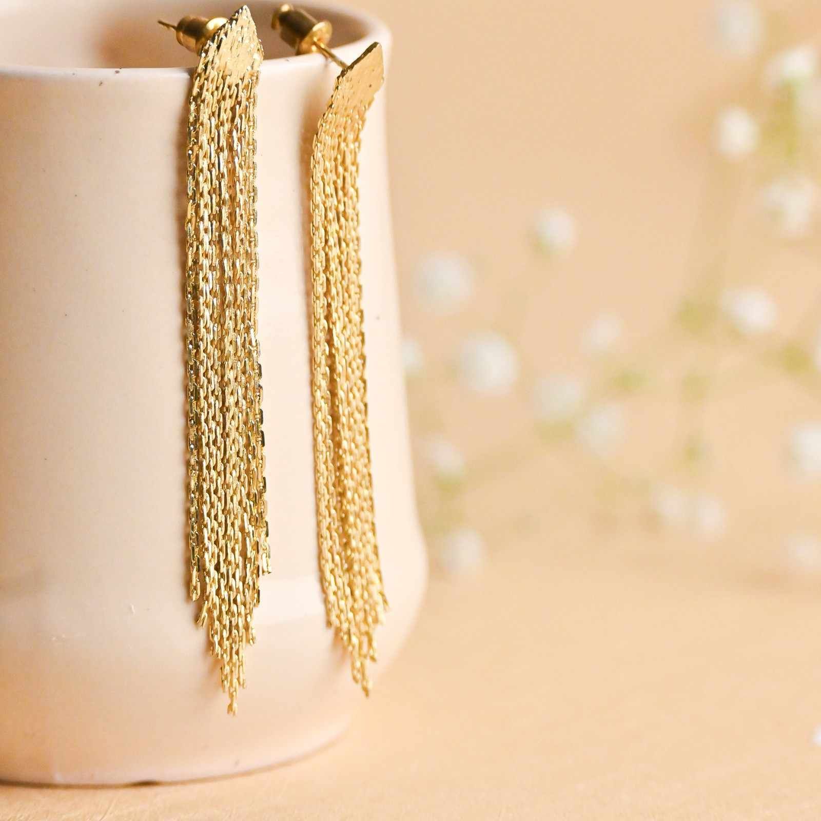 Handcrafted Brass Long Chain Earring