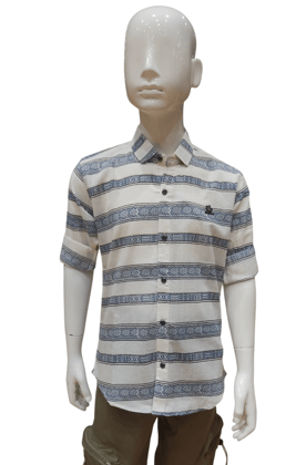 Boys Blue Striped Full Sleeve Fancy Shirt-9313 BLUE / Blue / 4