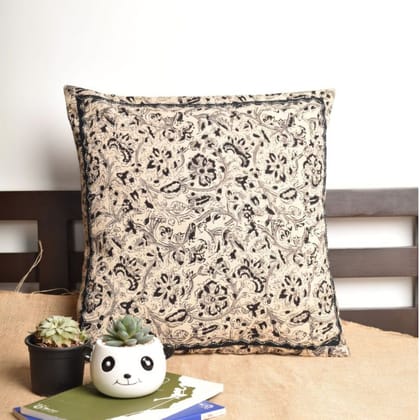 Black Kalamkari cushion cover with applique