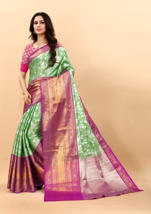 Yavira silk Women's Green Handwoven Poly Silk Saree