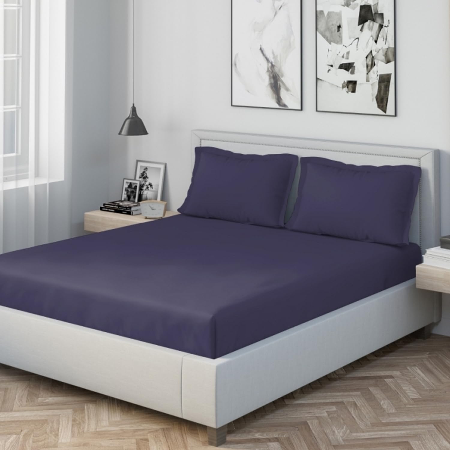 DDECOR - Spectrum Collection 100% Cotton Dyed Pattern 180TC King Fitted Sheet|180 CM X 198 CM| - Blue
