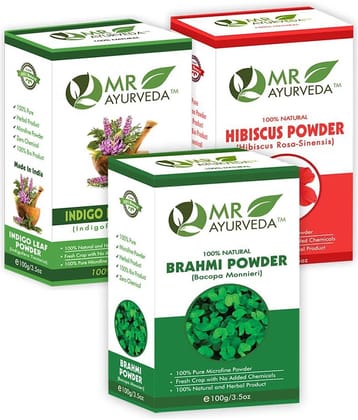 MR Ayurveda 100% Organic Brahmi, Indigo & Hibiscus Powder Hair Scalp Treatment 300 g Pack of 3
