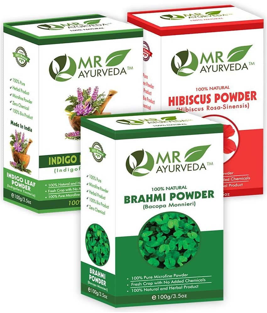 MR Ayurveda 100% Organic Brahmi, Indigo & Hibiscus Powder Hair Scalp Treatment 300 g Pack of 3