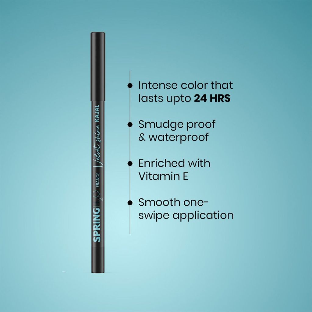 Spring H2O Velvet Shine Kajal Intense Black | With Avacado Oil and Vitamin E | Longlasting Waterproof and Sumdgeproof - 1.5gm