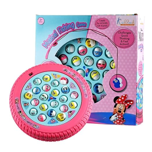 Minnie Mouse Musical Fishing Game Fish Catching Board Game Toy 21 Fishes with Medium Round Pond & 4 Fish Catching Sticks for Kids