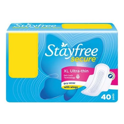 STAYFREE Sanitary Pads - Secure Xl Ultra-Thin, with Wings, 40 pcs