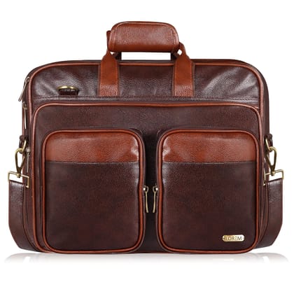 LOREM Black & Tan Color PVC Coated Fabric 28L Laptop Messenger Bag For Men BG95