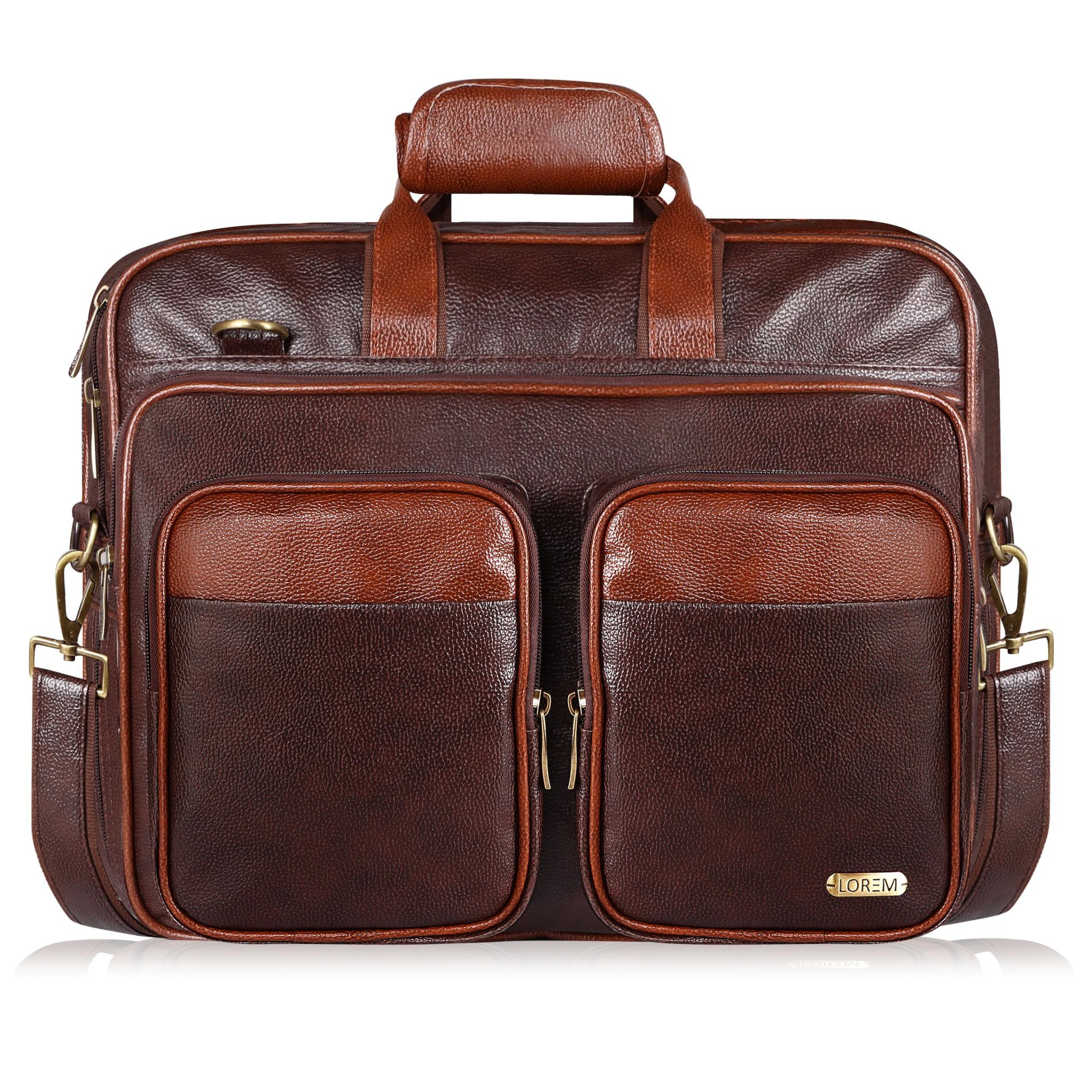 LOREM Black & Tan Color PVC Coated Fabric 28L Laptop Messenger Bag For Men BG95