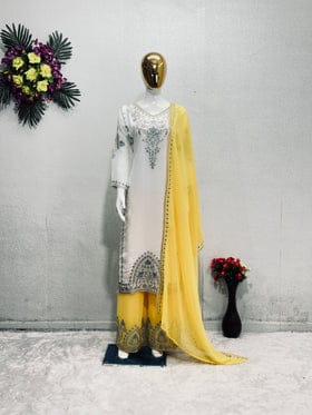 Beautiful Party Wear Top Plazzo And Dupatta With Coding Sequence Work