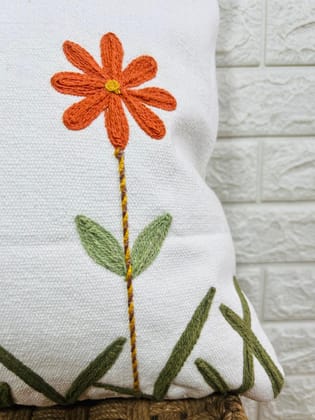 Indihomecraft Handicraft Cotton Cushion Cover - Hand Stitched Embroidery Decorative Art Boho Pillow Flower Printed Pillow Cover | Square Shape 18X18 Inches Cushion Cover, Set of 3