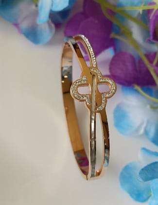 Stainless Steel Rosegold Plated Floral Design Fancy Kada-STKD 2635