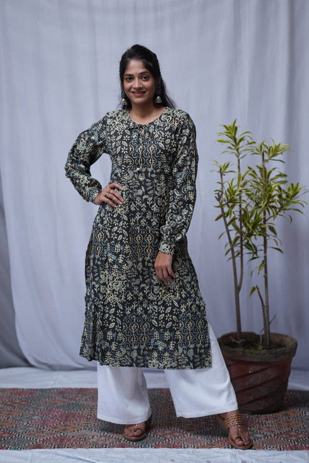 Rivaaj Ethnic Zara Straight Kurta (Size M) | Black Cotton Full Cuff Sleeves | Smart Casual Office Wear | Round Neck