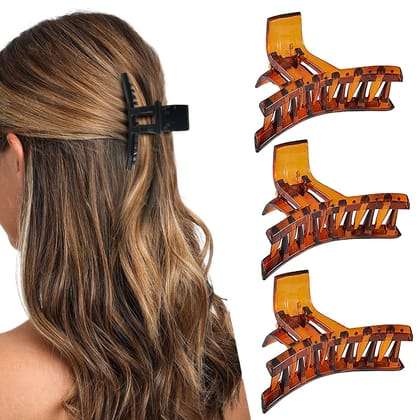 BIRDWARE Big-Size Hair Clips For Women Multi Color Imported Rubber Acrylic Material Stone Butterfly (Pack of 3 Pc, Multi Colour) | Hair Clutchers (Shell) BIRDWARE Big-Size Hair Clips For Women Multi Color Imported Rubber Acrylic Material Stone Butterfly 