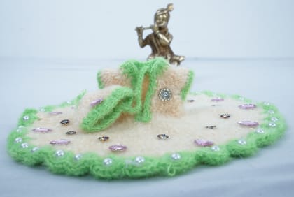 Cream & Green Woolen Embellished Laddu Gopal Dress Set