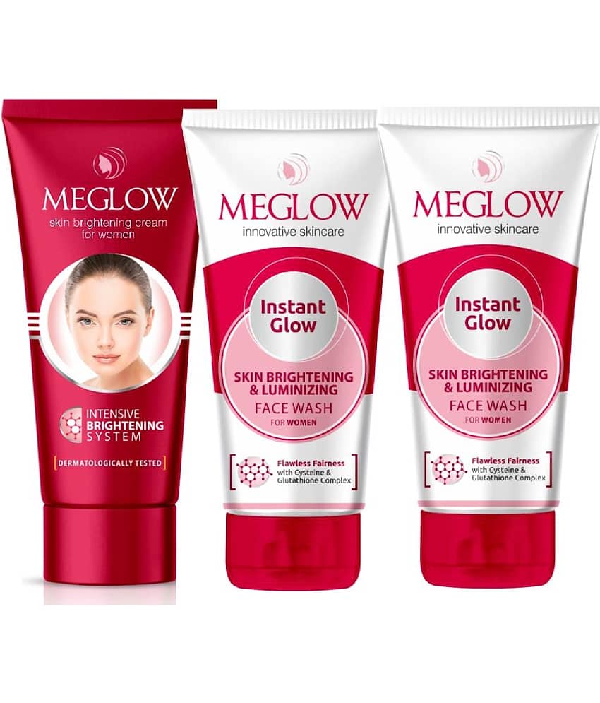 Meglow Skin Brightening Cream (1x50g) & Instant Glow Skin Facewash (2x70g) - Women Fairness Combo