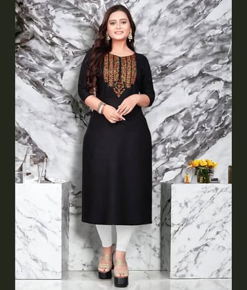 AMTHI Cotton Blend Embroidered Straight Women's Kurti - Black ( Pack of 1 )