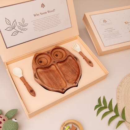 Laad Dulaar Baby Neem Wood Feeding Plate - Owl Shape