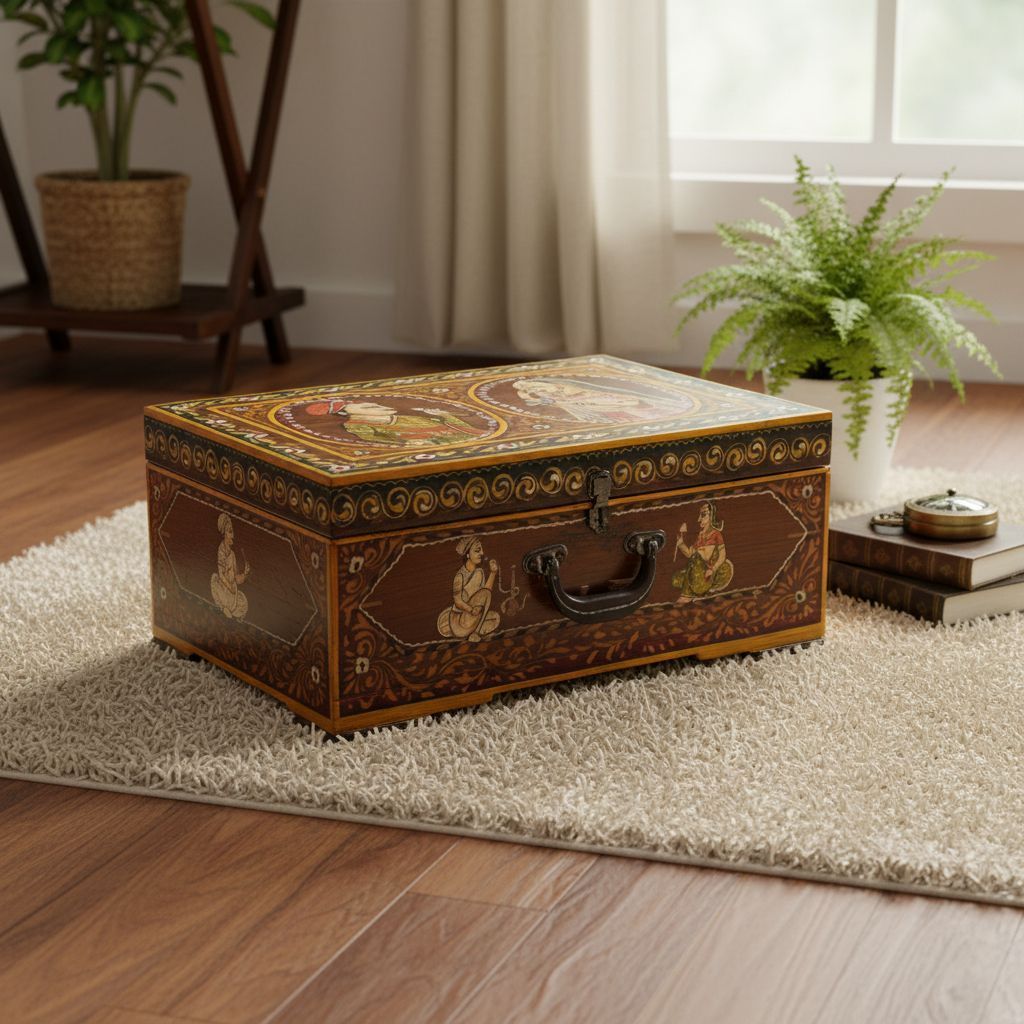 Royal Painted Antique Wooden Trunk Box | Dowry Box