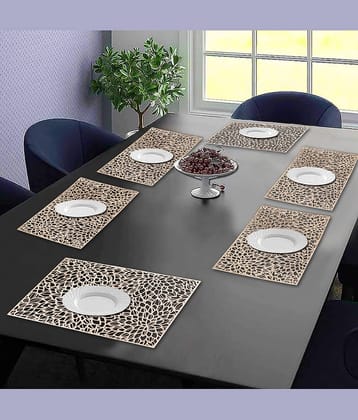 PVC Floral Rectangle Table Mats ( 45 cm x 30 cm ) Pack of 6 - Gold