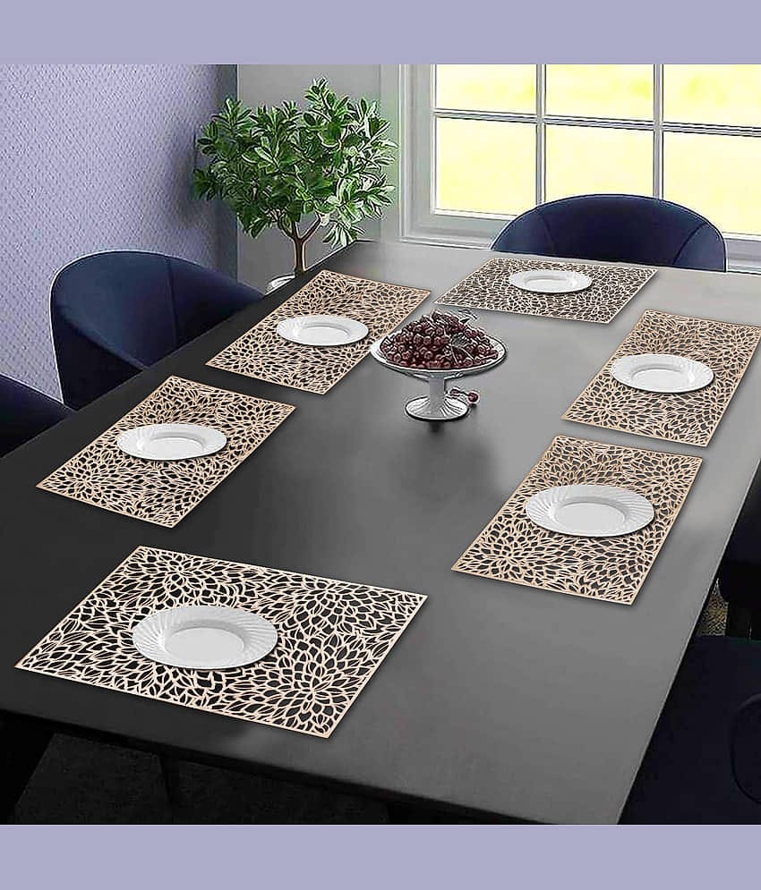 PVC Floral Rectangle Table Mats ( 45 cm x 30 cm ) Pack of 6 - Gold