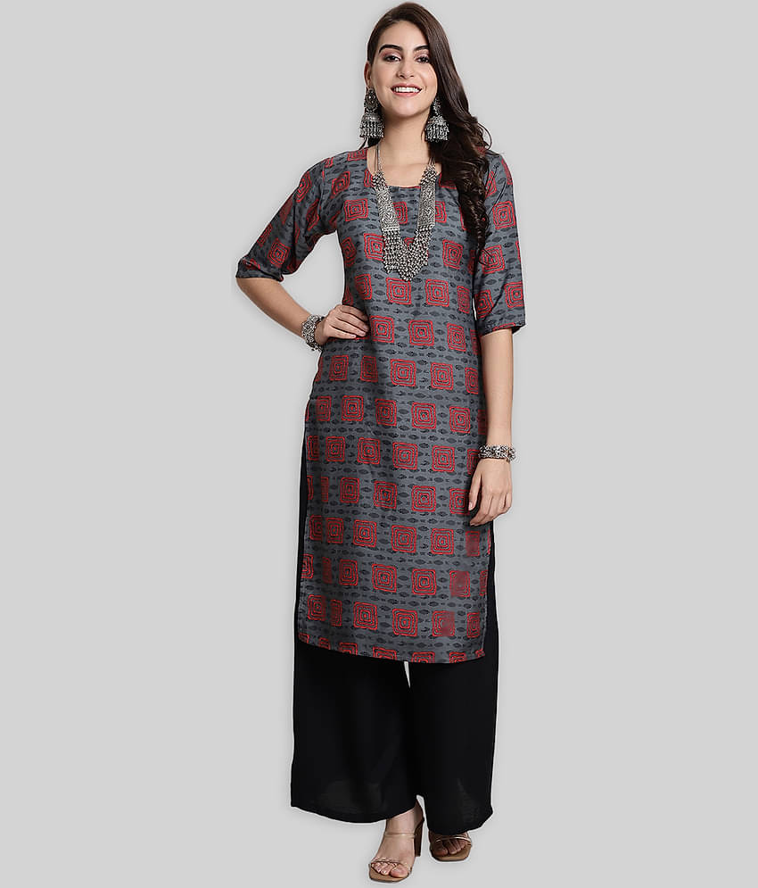 7Threads Crepe Printed Straight Women's Kurti - Multicoloured ( Pack of 1 )