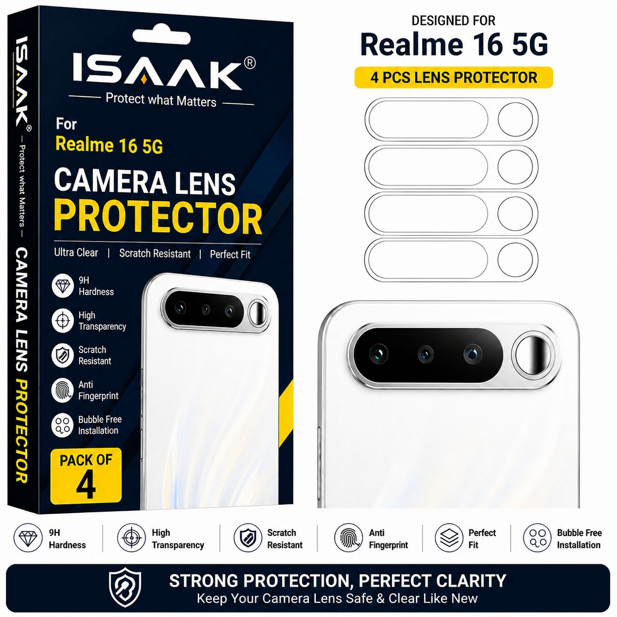 ISAAK Back Camera Lens Protector compatible for Realme 16 5G (Pack of 4)