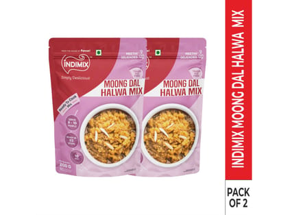 INDIMIX Instant Ready to Cook Moong Dal Halwa Mix, Ready In 3 Steps, Healthy & Tasty 200g - Pack of 2