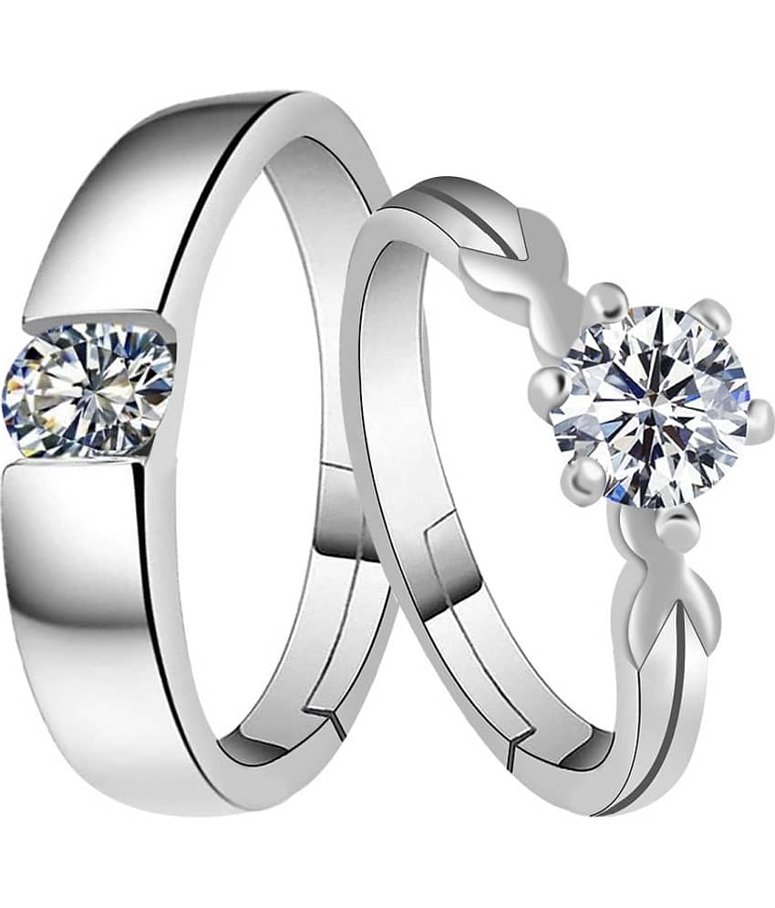 Silverplated mesmarising Solitaire His and Her Adjustable proposal couple ring For Men And Women Jewellery