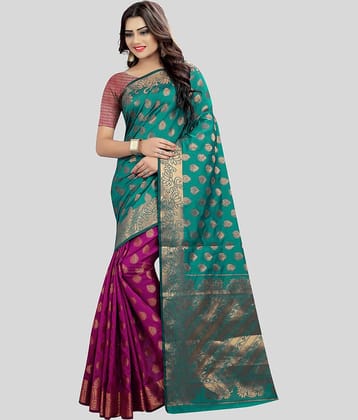 Gazal Fashions Banarasi Silk Embellished Saree With Unstitched Blouse Piece ( Green )