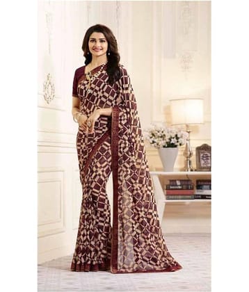 Gazal Fashions Chiffon Printed Saree With Unstitched Blouse Piece ( Multicolor )
