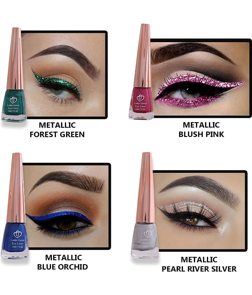 Looks United - Green Metalic Eye Liner Liquid ( Pack of 4 )
