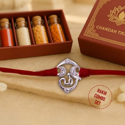 Pure 92.5 Tamil Om Silver Rakhi with Chandan Tilak Set