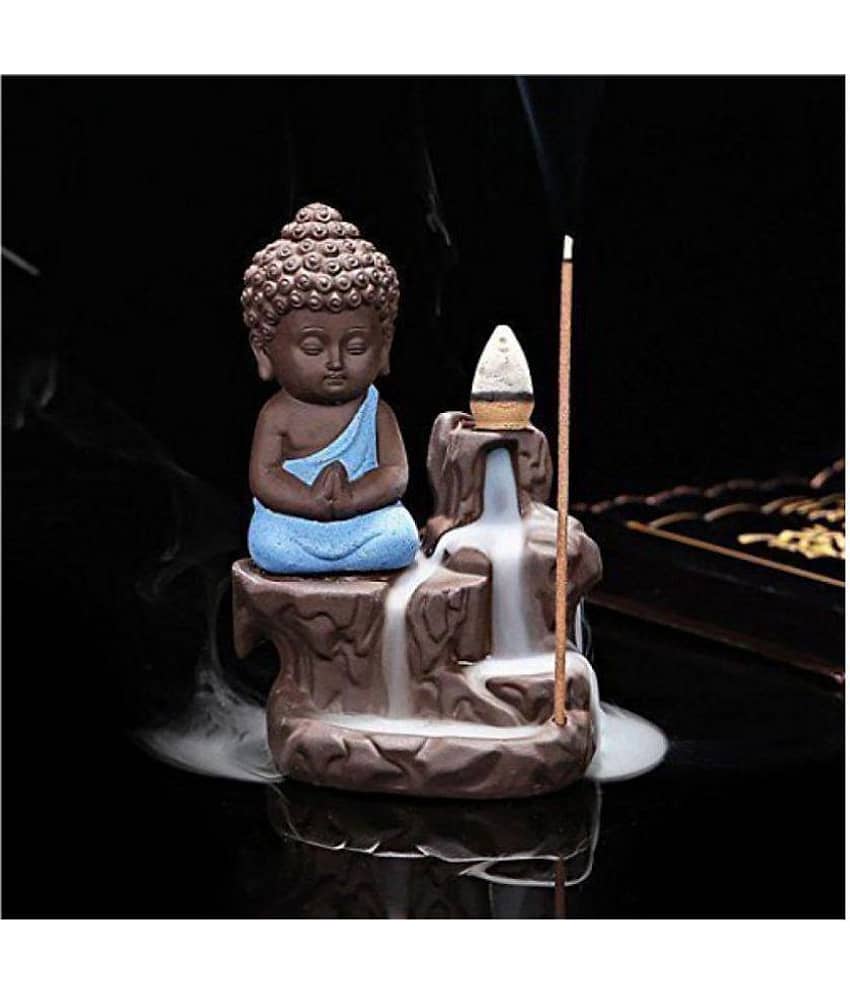 FSN Blue Resin Monk Buddha Smoke Backflow - Pack of 1