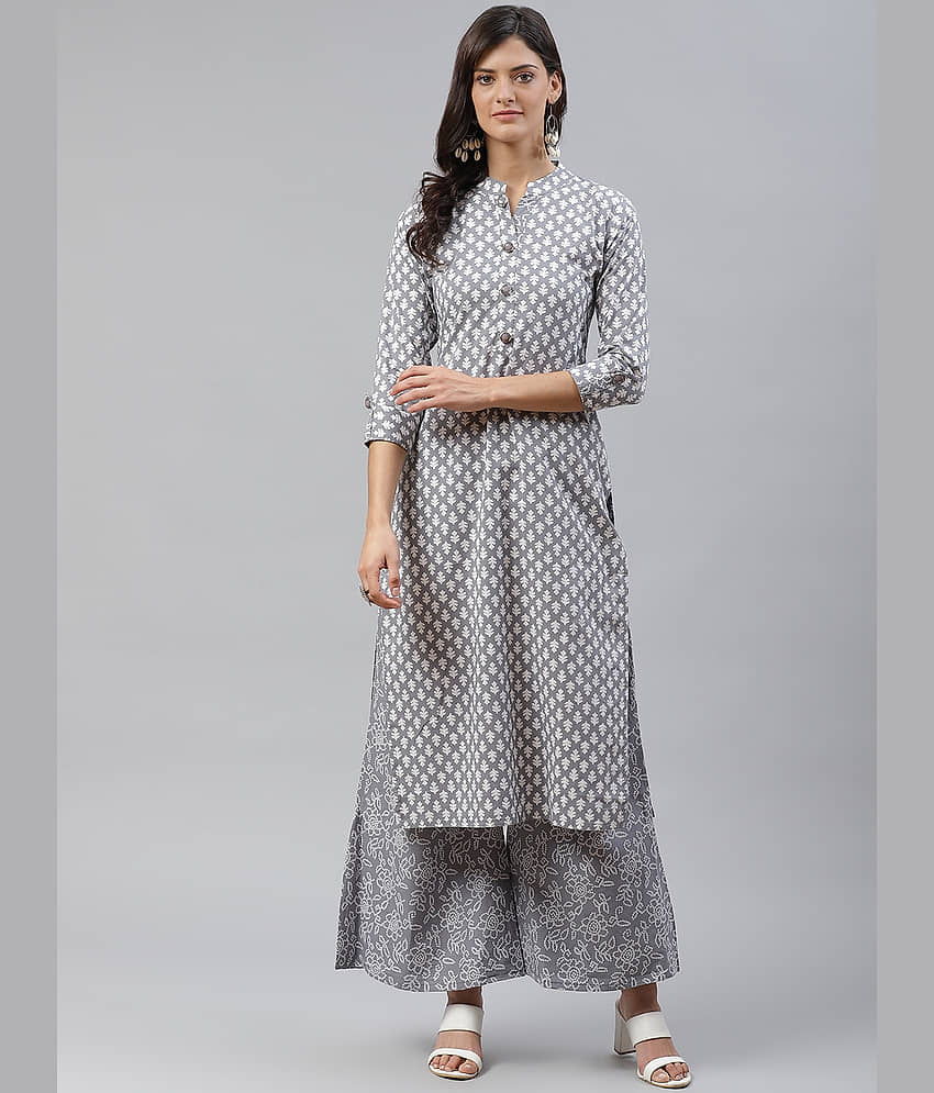 HIGHLIGHT FASHION EXPORT - Light Grey Straight Cotton Women's Stitched Salwar Suit ( Pack of 1 )