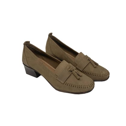 Classic Tassel Loafer Heels-Beige / 36