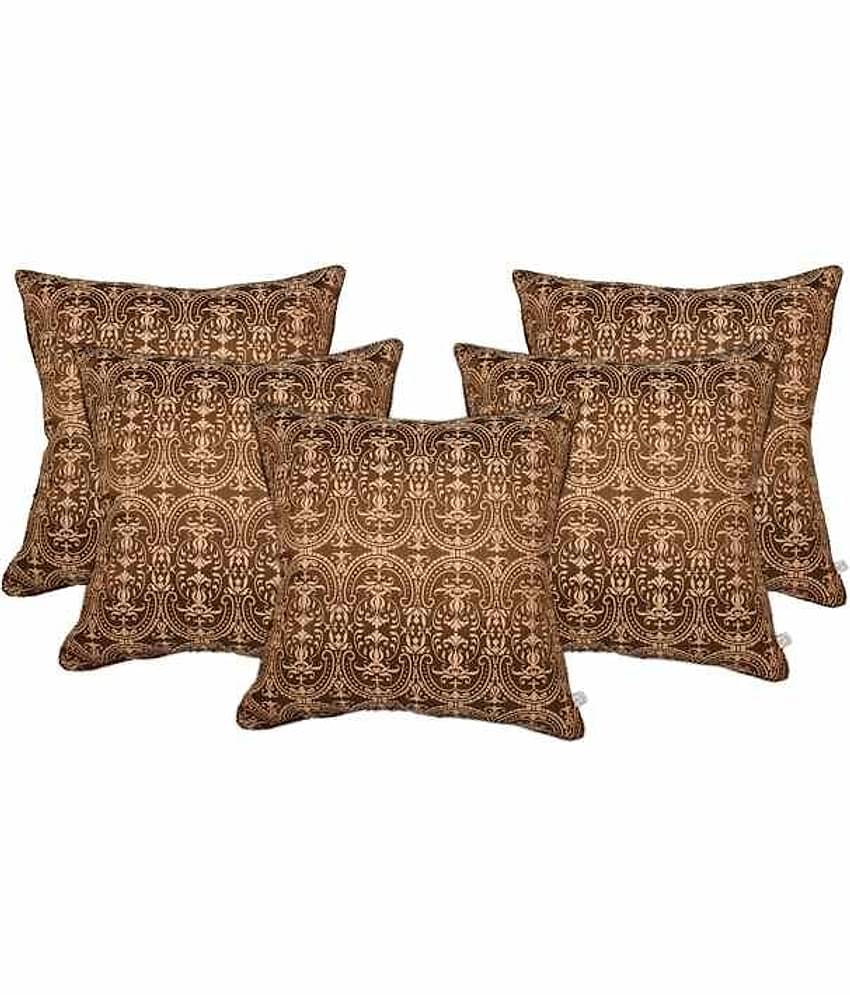 Zubix Brown Polyester Cushion Covers Set Of 5