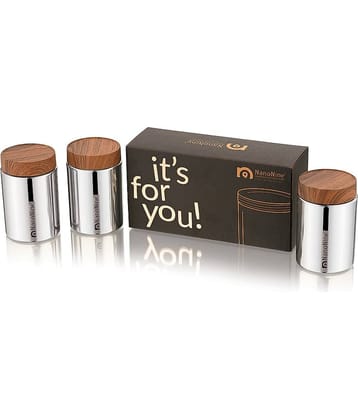 NanoNine - Canistore Royale Steel Silver Tea/Coffee/Sugar Container ( Set of 3 )
