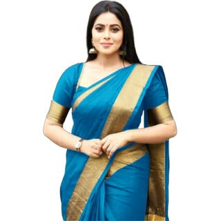 SVB Saree Sky Blue Art Silk Plain Saree With Blouse