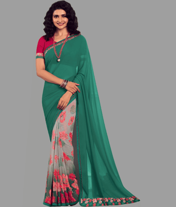 BLEESBURY Georgette Printed Saree With Unstitched Blouse Piece ( Sea Green )