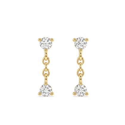 Double Zircon Dangler Stud Earring  - 18K Gold Plated-14k plated