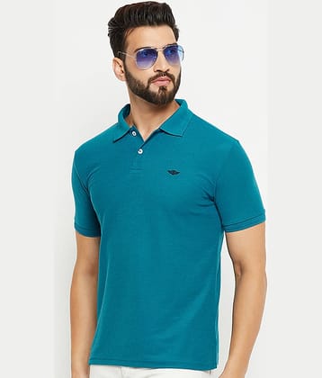 GET GOLF Pack of 1 Cotton Blend Regular Fit Solid Half Sleeves Men's Polo T Shirt ( Teal Blue )