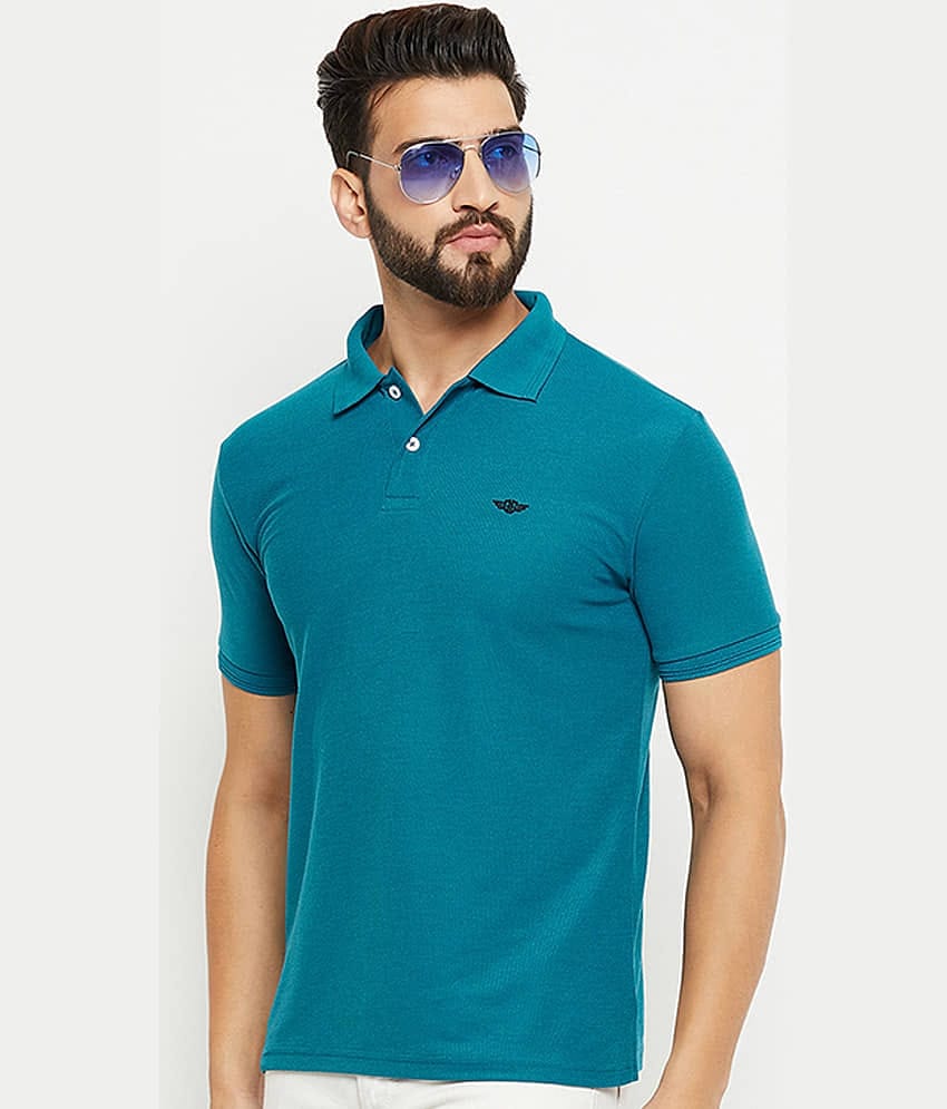 GET GOLF Pack of 1 Cotton Blend Regular Fit Solid Half Sleeves Men's Polo T Shirt ( Teal Blue )