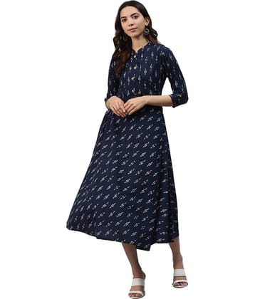 HIGHLIGHT FASHION EXPORT Women Cotton Fit & Flare Dress ( Navy )