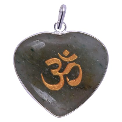 Green Aventurine Heart Border Pendant with Om sign for Reiki Healing and Crystal Healing,Traditional Astrological Pendant for Women and Mens | Lucky Charm Positive Vibes Energy(KI_47)  by Krishna Impex