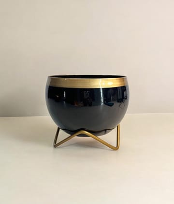 Black Gold Metal Planter With Stand