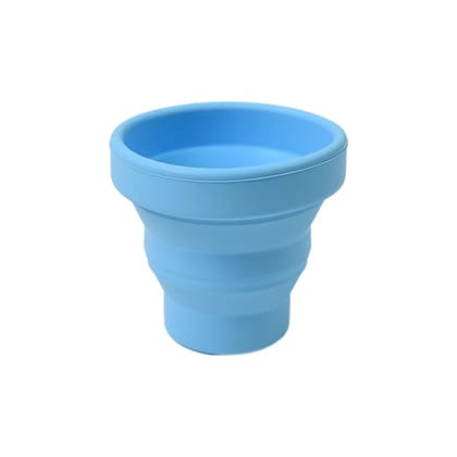 Round Silicone Foldable Glass, Foldable Travel Mug Without Lid (Blue)