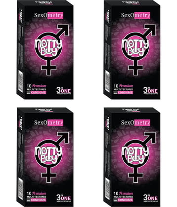 NottyBoy 3-IN-One MultiTextured Dotted Ribbed Contoured Condoms - 40 Units